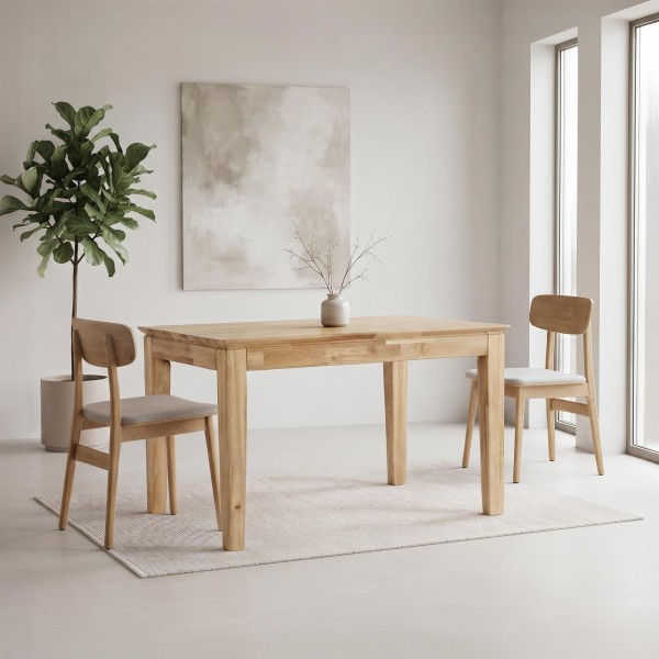 Rechthoekige eettafel in eikenhout 120 x 80 cm met verlengblad van 60 cm