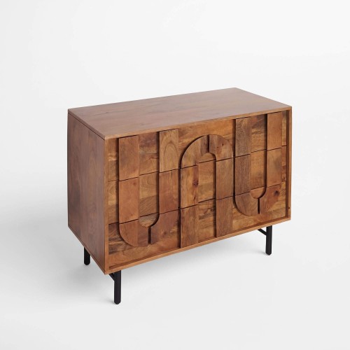 Dressoir met 3 laden in massief mangohout 85 cm - Flow