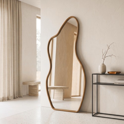 Design organische wandspiegel met massief houten frame 80 x 160 cm