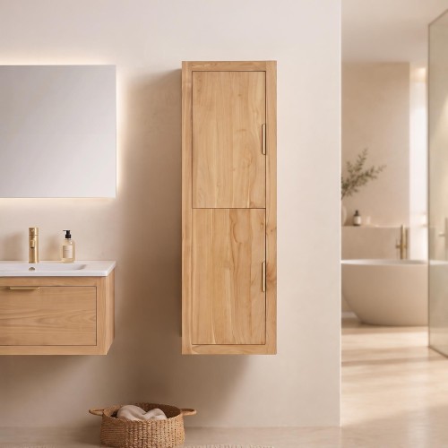 Hangende kolomkast voor de badkamer in massief mindihout - Sylva