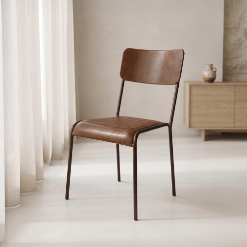 Metaal en vintage lederen stoel - Back to school