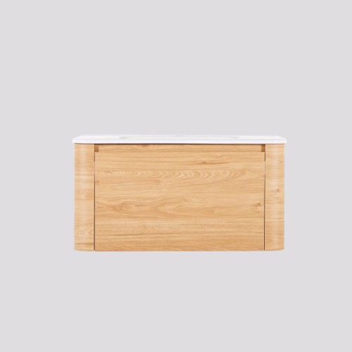 Zwevend badkamermeubel met enkele wastafel in licht walnoothout 80 cm - Celestine