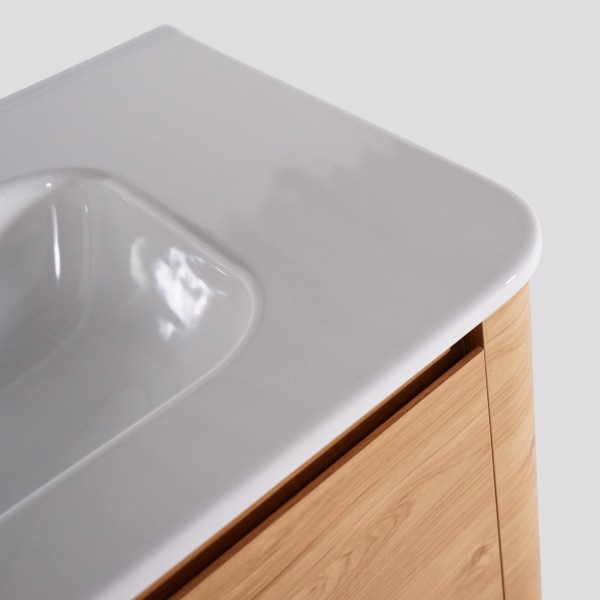 Zwevend badkamermeubel met enkele wastafel in licht walnoothout 80 cm - Celestine