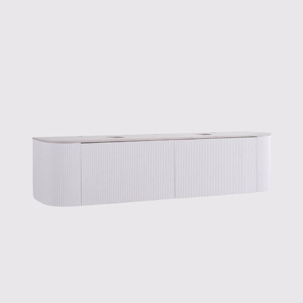 Zwevende witte wastafelonderkast met keramisch blad 150 cm - Olivine
