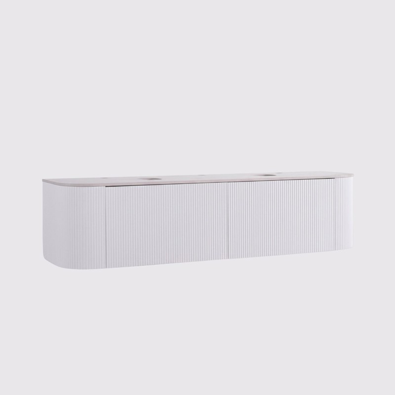 Zwevende witte wastafelonderkast met keramisch blad 150 cm - Olivine