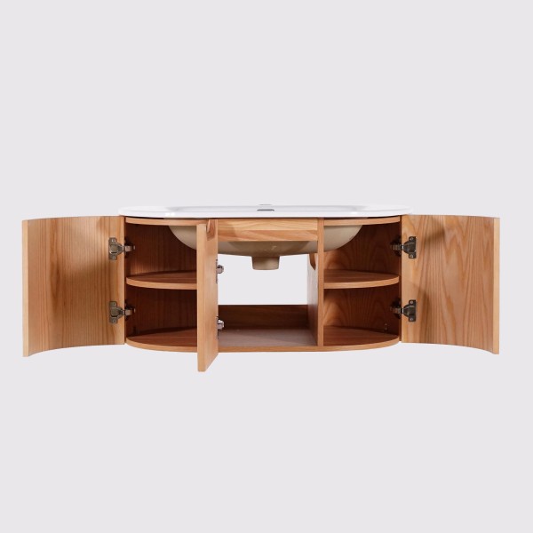Zwevend badkamermeubel met enkele wastafel van naturel acaciahout 80 cm - Sphene