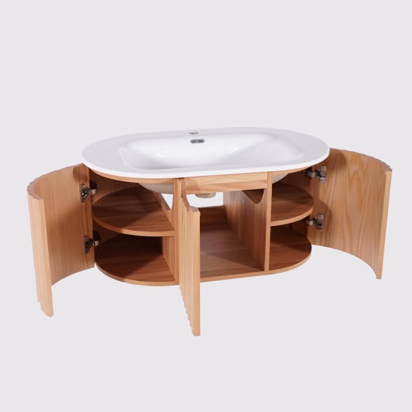 Zwevend badkamermeubel met enkele wastafel van naturel acaciahout 80 cm - Sphene