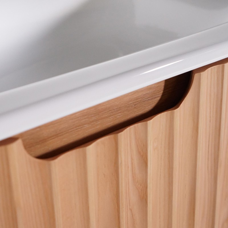 Zwevend badkamermeubel met dubbele wastafel van naturel acaciahout 120 cm - Sphene