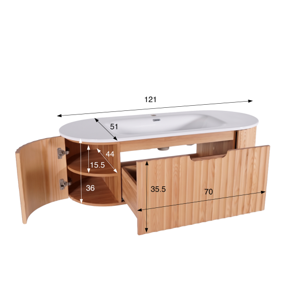 Zwevend badkamermeubel met dubbele wastafel van naturel acaciahout 120 cm - Sphene