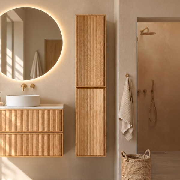 Zwevende badkamerkolomkast in licht walnoothout 160 cm - Carnelian