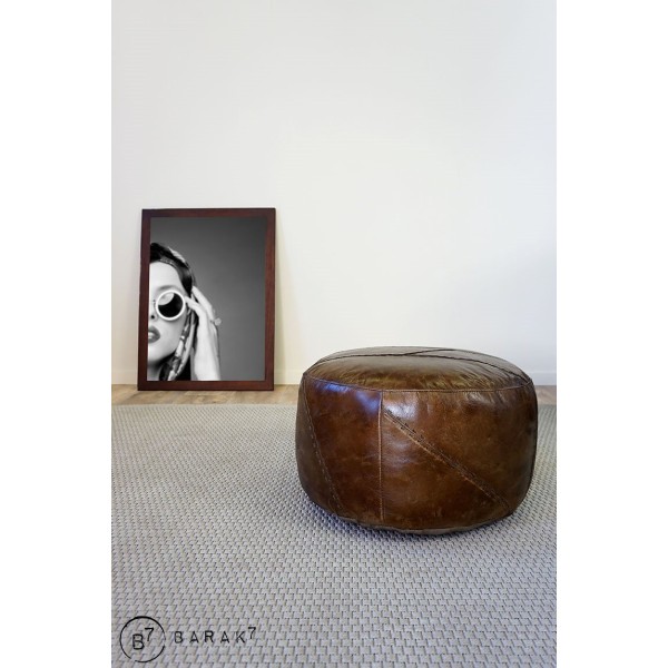 Pouf rond en cuir Patchwork