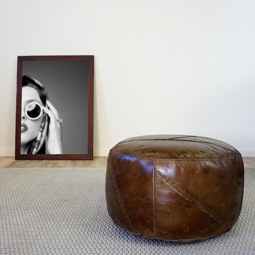 Pouf rond en cuir Patchwork
