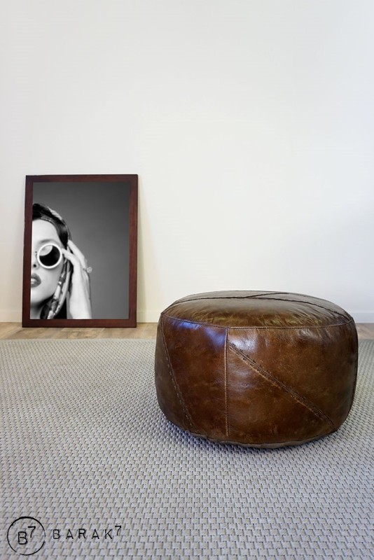 Ronde lederen poef Patchwork