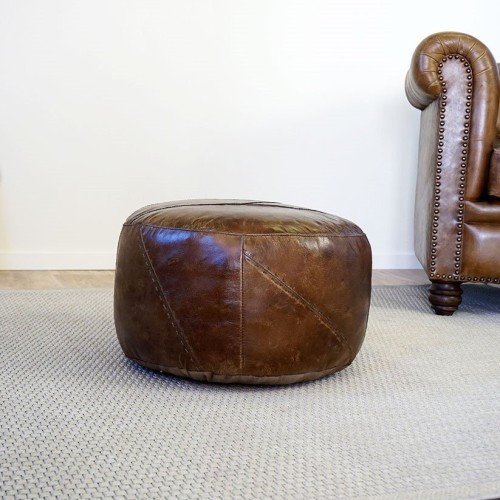 Pouf rond en cuir Patchwork