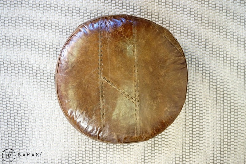 Ronde lederen poef Patchwork