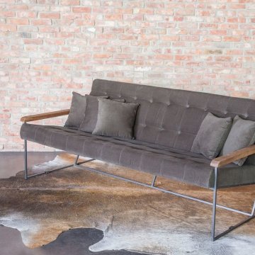 Vintage drie zit sofa kaki stof