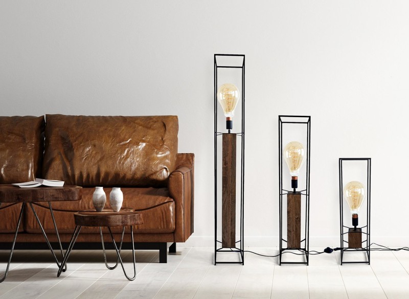 Industriële staande lamp hout en metaal 100 cm - Totem