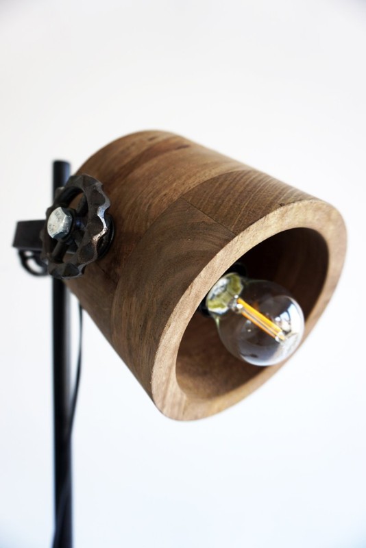 Industriële vloerlamp van hout en metaal - Woody