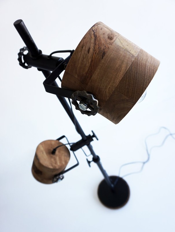 Industriële vloerlamp van hout en metaal - Woody
