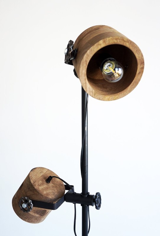 Industriële vloerlamp van hout en metaal - Woody