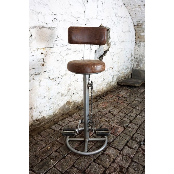 Industriële barkruk met pedalen en rugleuning