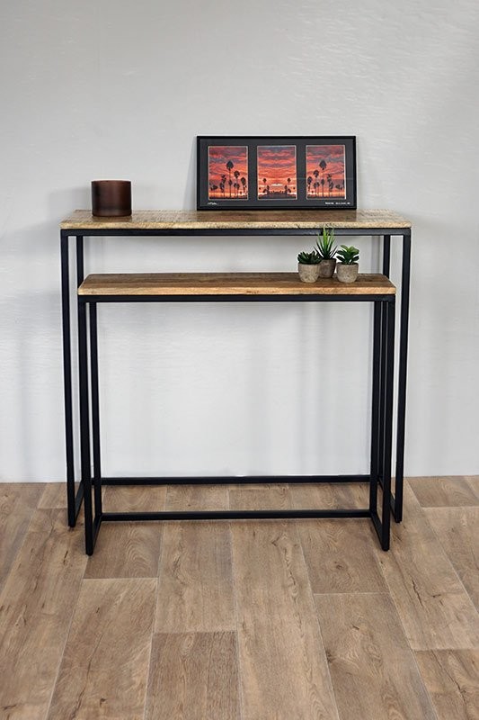 Dubbele console hout en metaal