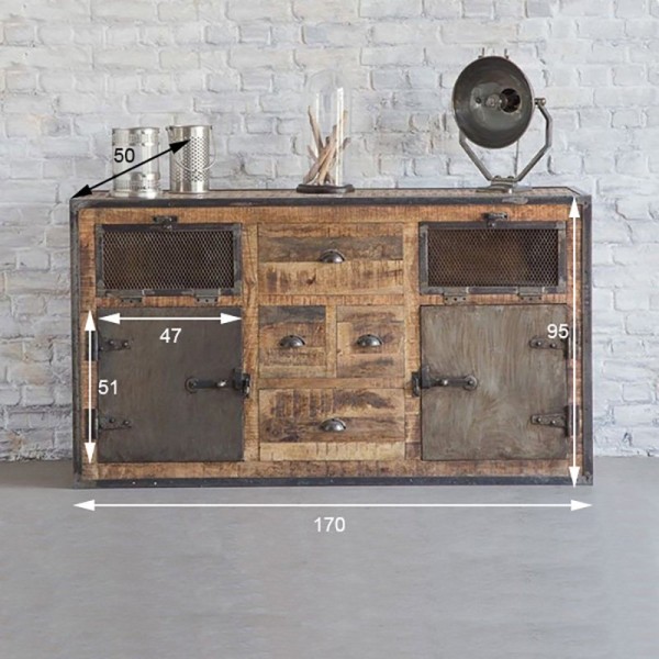 Industrieel dressoir met deuren antieke afwerking