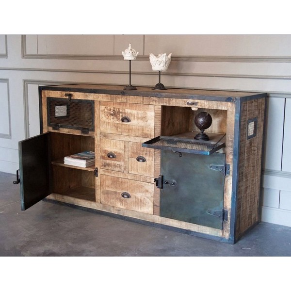 Industrieel dressoir met deuren carbonafwerking