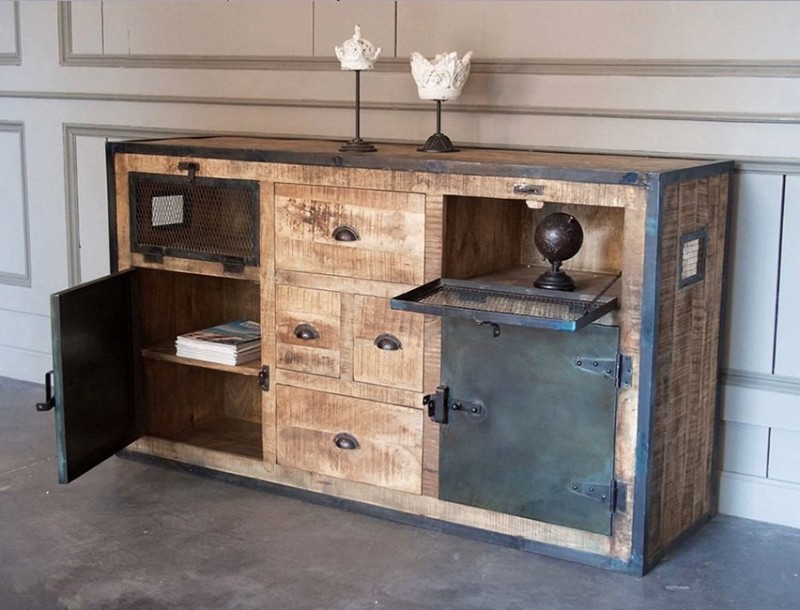 Industrieel dressoir met deuren carbonafwerking
