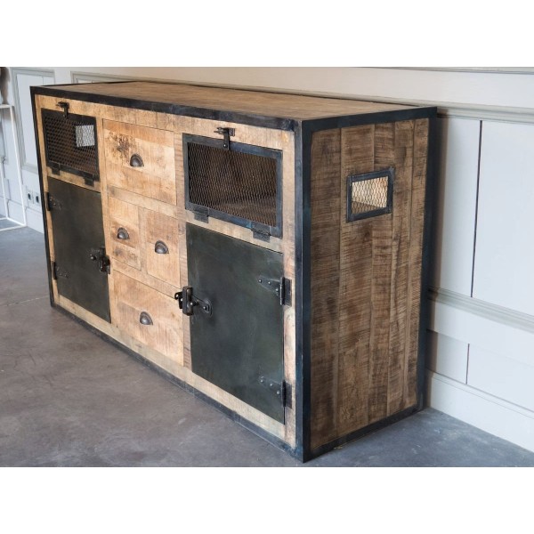 Industrieel dressoir met deuren carbonafwerking