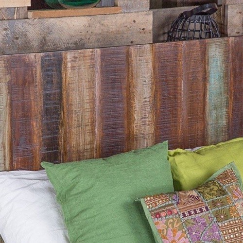 Industrieel tweepersoonsbed in gerecycleerd hout