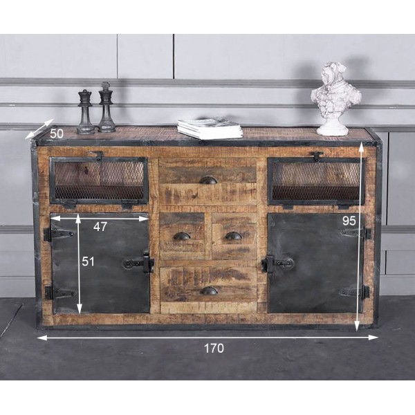 Industrieel dressoir met deuren carbonafwerking