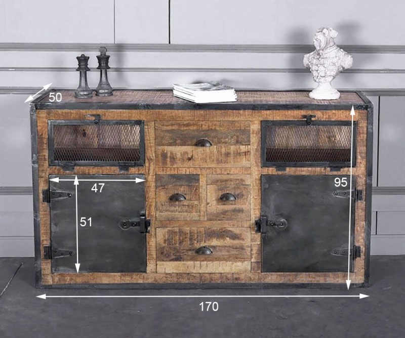 Industrieel dressoir met deuren carbonafwerking