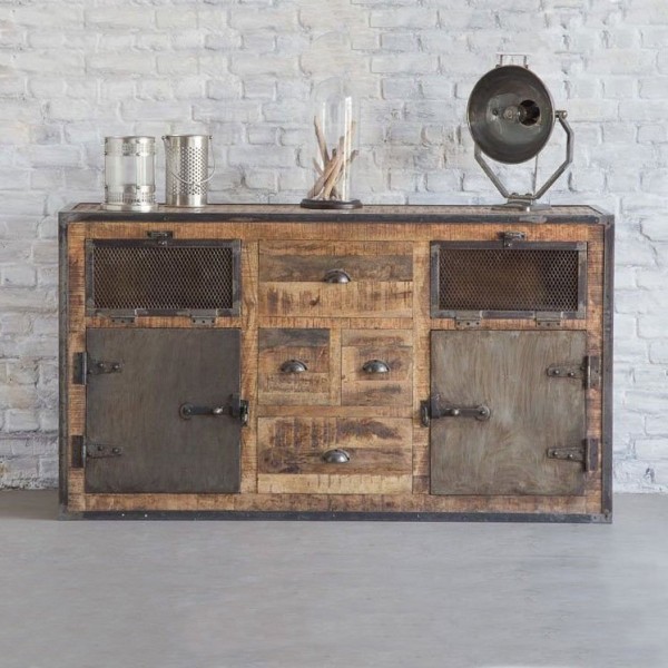Industrieel dressoir met deuren antieke afwerking