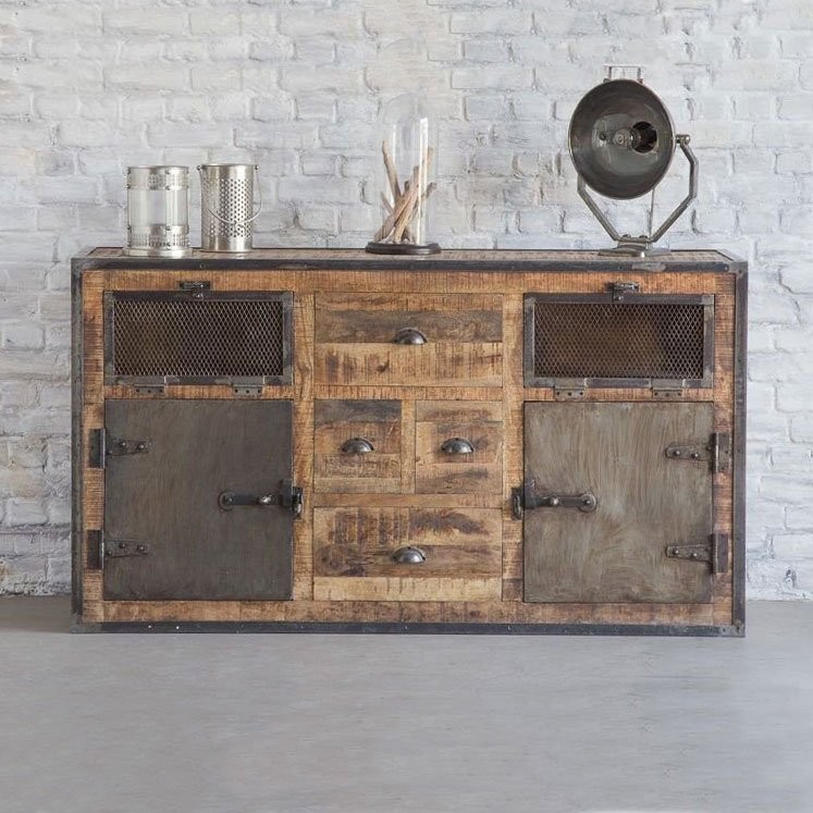 Industrieel dressoir met deuren antieke afwerking