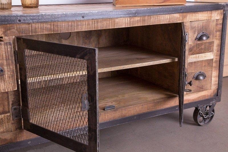 Industrieel TV meubel 4 laden antieke afwerking