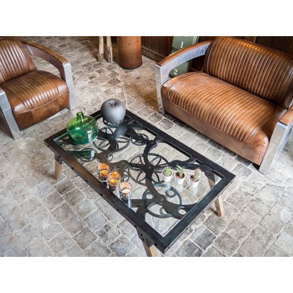 Industriële lage tafel met raderwerk