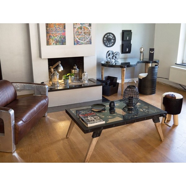 Industriële lage tafel met raderwerk