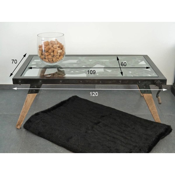 Industriële lage tafel met raderwerk