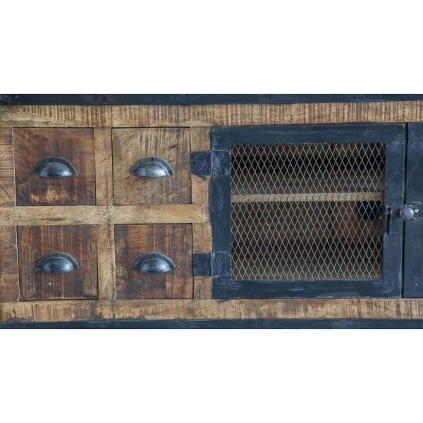 industrieel TV meubel met 6 laden carbonkleurige afwerking
