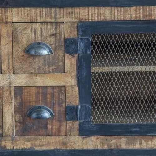 industrieel TV meubel met 6 laden carbonkleurige afwerking