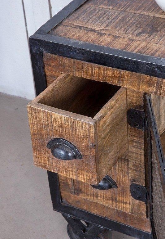 Industrieel TV meubel 4 laden carbonkleurige afwerking 