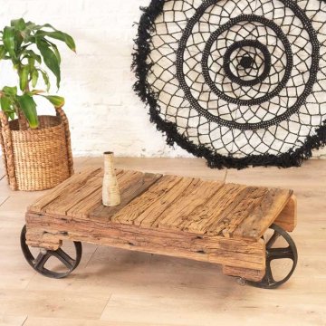 Industriële salontafel op wielen ANTIQUE