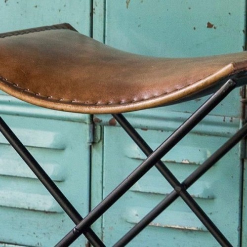 Plooibare Vintage lederen bijzet kruk - Smart