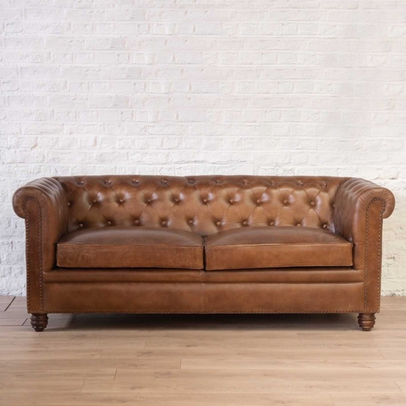 3-zits Chesterfield lederen bank