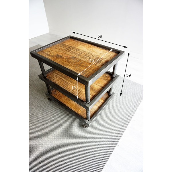Industriële serveertafel met 3 draagvlakken