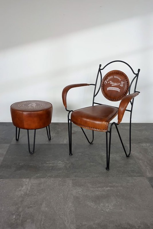 Industriële kruk in leer "Leitmotiv"