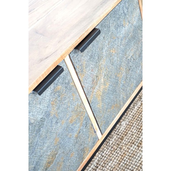 Table basse en bois d'acacia et tiroir en pierre - Florence