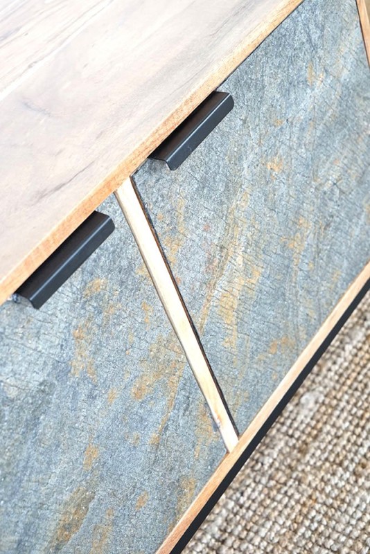 TV-meubel 200 cm in acaciahout met stenen deur - Florence