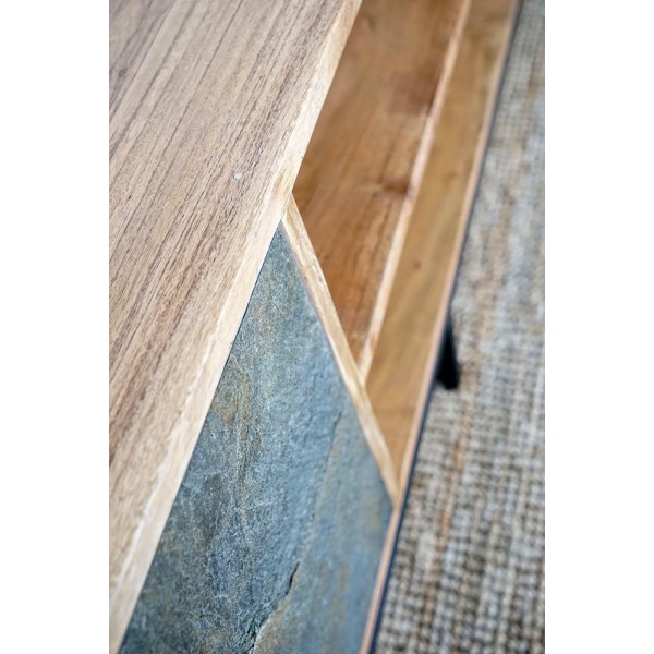 Table basse en bois d'acacia et tiroir en pierre - Florence